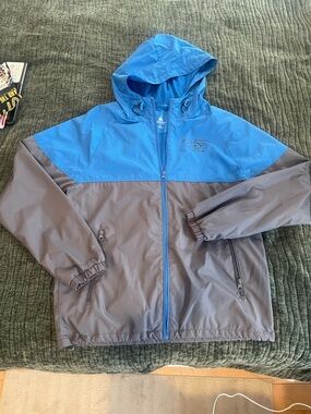 Disney Men's Blue and Gray Hooded Windbreaker Size Small